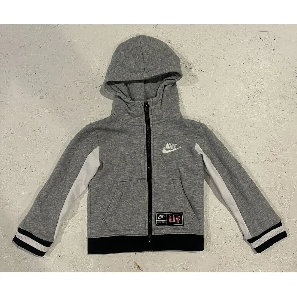 Nike Air Jacket Full Zip Youth Boys 2T Gray‎ White Spellout Striped Hooded